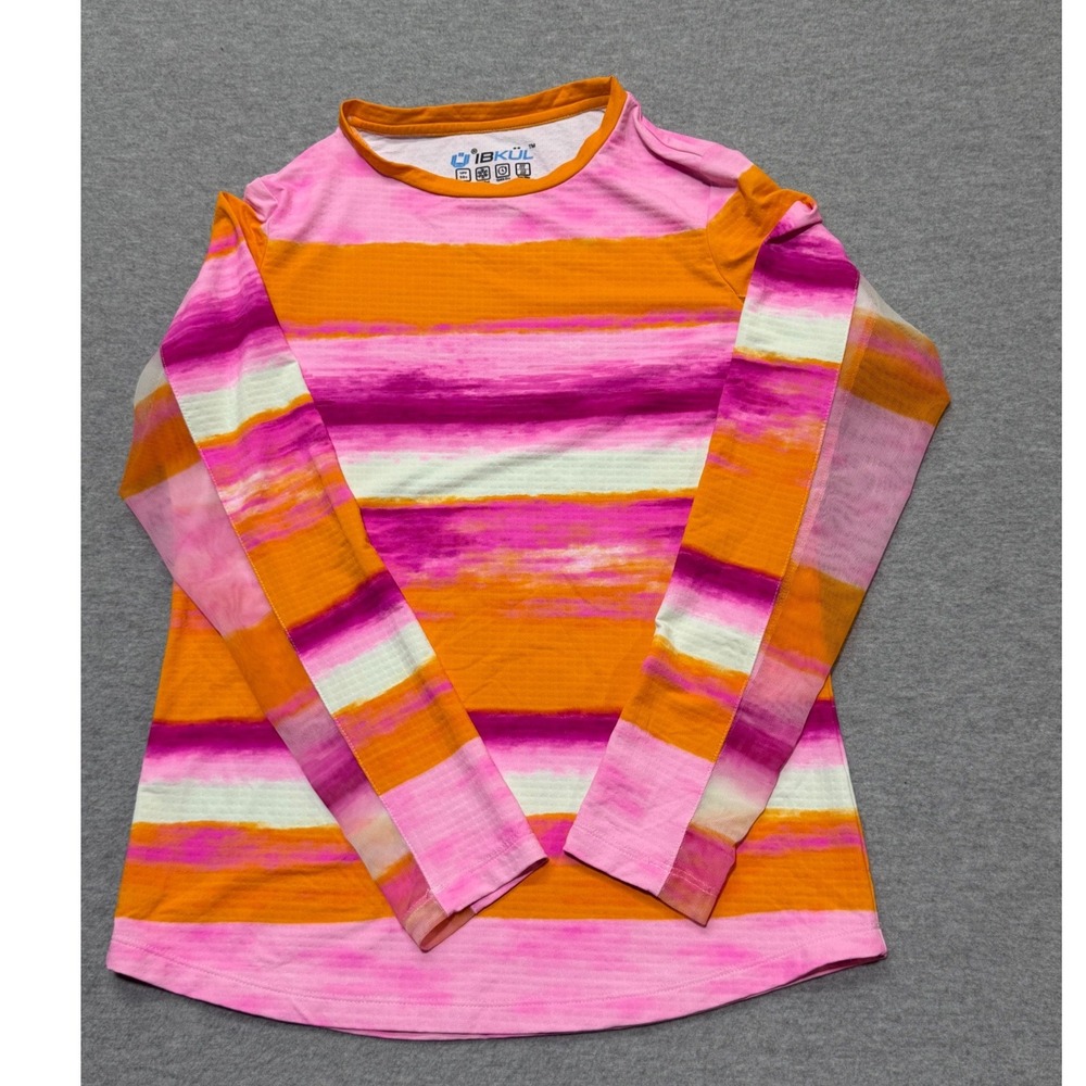IBKUL Womens Sun Shirt Small Pink Orange Striped UPF 50+ IceFil Long Sleeve Top